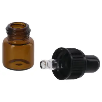 1/15buc 1ML Amber Sticlă Picurătoare Mini Ulei Esențial Dropper Sticle Goale Eșantion de Călătorie Flacoane Cu Capac Negru Container