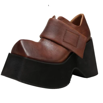 10cm Etnice Platforma Wedge Cârlig Mocasini Pantofi de Moda Natural de Vacă din Piele de Toamnă de Primăvară de Pompe de Femei Tocuri inalte