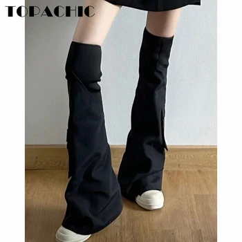 12.5 TOPACHIC de Moda pentru Femei De Over -- Genunchi Cizme Talpa de Cauciuc Rotund Deget de la picior Negru de Buzunar Plat Întinde Cizme Moderne