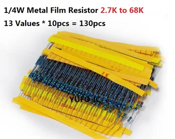13values*10BUC=130PCS 2.7 K La 68K 1/4W 5% Metal Fillm Rezistor Kit Set Ohm Asortate Asortiment 3.3 4.7 K K 5.6 6.8 K K 10K 15K 22K