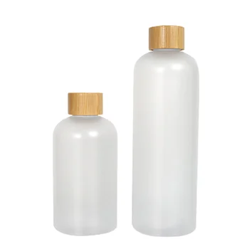 15buc Sticle de Plastic Goale de Bambus Capac din Lemn Mată Umăr Rotund 300ML, 500ML Reîncărcabile Container Cosmetice, Ambalaj Sticla