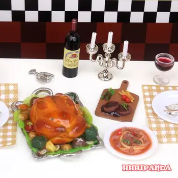 1Set 1/12 casă de Păpuși în Miniatură Turcia Cina Friptura de Spaghete Vin Rosu Modelul de ziua Recunostintei Bucătărie Decor Juca Mâncare de Jucărie