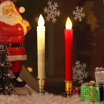 2 buc Biserica Roșie LED Lumânare,fără flacără Pâlpâitoare Pilon Lumina Lumânărilor,cu Baterii Cina de Crăciun Lumânare,Decor de Crăciun