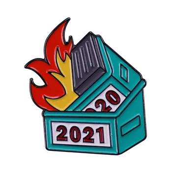 2021 Dublu Tomberon Foc 2020 Mare coș de Gunoi de ardere Meme Amuzant pin rever Moartea Diavolului Gunoi Gunoi Incendii brosa insigna