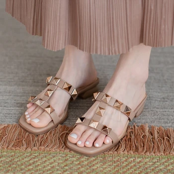 2022 Noi de Vara Sandale de Moda pentru Femei Împânzit Decorative Glezna Curea Cataramă Low-Toc Patrat, sandale Femei, Sandale