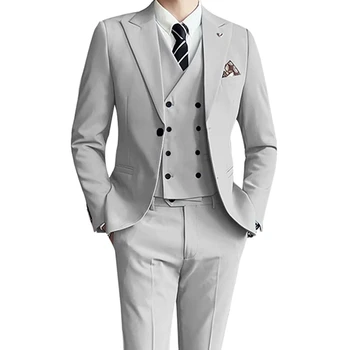 2023 Moda Nouă Bărbați Leisure Boutique Culoare Solidă De Afaceri Slim Nunta Cel Mai Bun Costum 3 Buc Set Sacouri Sacou Rochie Haina Pantaloni Vesta