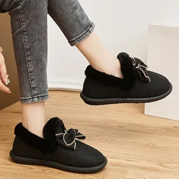 2023 Moda pentru Femei Pantofi Slip on pentru Femei Cizme de Iarna de Pluș Cald Rotund Deget de la picior Solid Fluture nod Casual Low-toc Cizme de Zăpadă