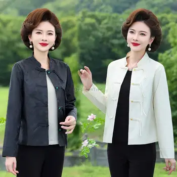 2023 primavara toamna chineză tang costum tricou top strat de sex feminin etnice stil retro cheongsam butonul stand guler scurt bluza s623