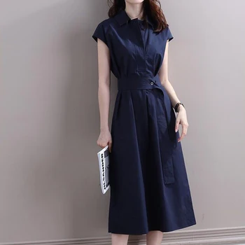2023 Primăvară/Vară Design Slim Maneci Scurte Mijlocul lungime Rochie Femei de Artă de Mare Cămașă rochie a-line