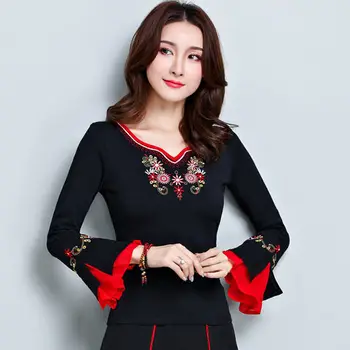 2023 stil chinezesc femei stil etnic toamna haine retro brodate femei top din bumbac cu maneca lunga bluza