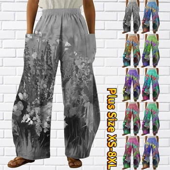 2023 Vara Femei Pantaloni Talie Mare Pantaloni Talie Mare Pantaloni De Moda Nou Design De Imprimare Full Lungime Respirabil Buzunar Pantaloni