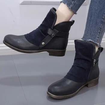 2023 Înaltă Calitate, Pantofi pentru Femei cu Fermoar pentru Femei Cizme de Iarna de Pluș Femei Cizme Rotund Toe Solidă la Mijlocul lunii Vițel Rădăcină Pătrată Pantofi Femei