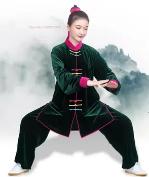 2024 chineză kung fu, tai chi, arte martiale set tradițional de taijiquan practica wushu costum de catifea îngroșa sport în aer liber de îmbrăcăminte