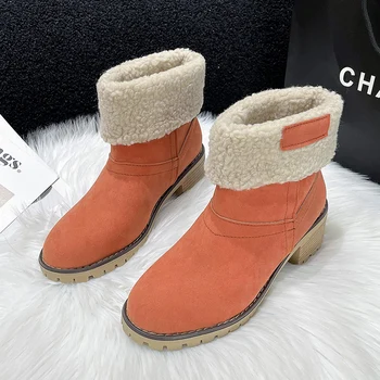 2024 Iarna Noi de Pluș Cald Cizme Scurte pentru Femei Imitație de piele de Căprioară Cizme de Zăpadă și Ghete Casual Mid-calf Pantofi pentru Femei