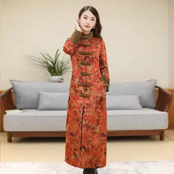 2024 îmbunătățit iarna cheongsam îngroșat stil chinezesc catarama retro mijlocul lungime naționale stil de anul nou iarna cheongsam dressup
