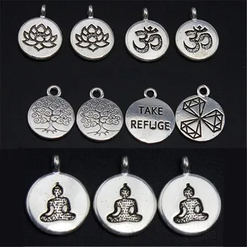 20buc Argint Tibetan Copac/Lotus/Buddha/Diamante/limba Tibetană Simbol Pandantiv