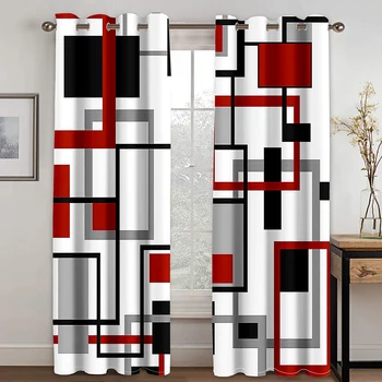 270*240 Ieftine Geometrice Abstracte Negru Roșu Moderne Subțire Două Ferestre Perdele pentru Camera de zi Dormitor Decor 2 Bucati Transport Gratuit