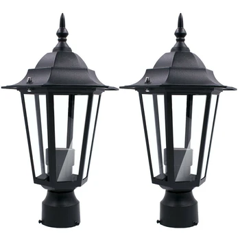 2X Post Stâlp de Lumină în aer liber, Grădină, Terasă Alee Curte Felinar Lampa Top Negru