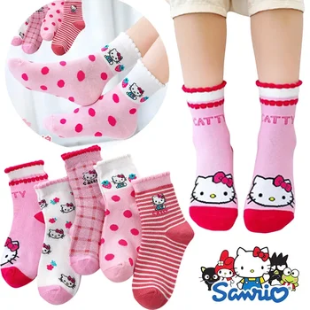 5 Perechi Sanrio Hello Kitty Copii Șosete de Bumbac Fete Șosete Copii Drăguț Copil Printesa Ciorap de Desene animate de Toamna Iarna de Stocare de 3-12Y