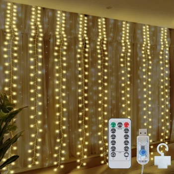 500LED Crăciun Șir de Lumini de Bord Pocnitoare Perdea de Lumină USB Telecomanda Ghirlanda Lampă Pentru Casa de Vacanță Partid Decor