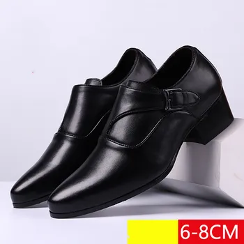 6-8 cm Înălțime Creșterea Platforma de Deget a Subliniat Omul de Afaceri Rochie Pantofi Cataramă Decorată Mens Birou Oxfords Black Marimea 38-44