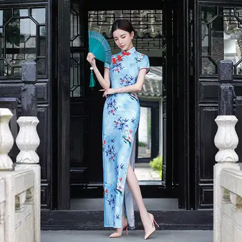 6 Culori Femei Plus Dimensiune Lung Cheongsam Slim Vintage Rochie De Vara Noul Stil Chinezesc Costume Sexy Elegant Elastic Rochie
