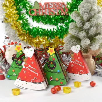 6Pcs Forma de Tort Bomboane de Crăciun, Cutii de Cadouri Xmas Copac Hârtie Cookie Gustare de Copt Ambalare Cutie Petrecere de Anul Nou Decor Acasă