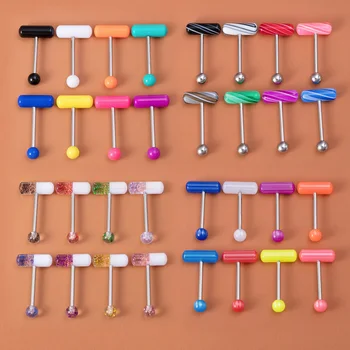 8pcs/set Colorat Capsulă Limba Piercing Barbell Acrilice Pastila de Oțel Chirurgical Inel în Limba Stud pentru Femei, Bărbați Bijuterii 14G