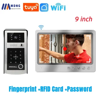 9 Inch Amprenta RFID Card Wireless Wifi Video Ușa Telefon, Sonerie, Interfon Tuya Smartlife deblocarea de la Distanță pentru Acasă