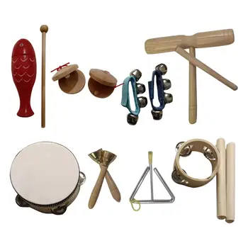 9 Piese din Lemn, Instrumente Muzicale Set Jucării Partid Educație Preșcolară pentru Copii Baieti Fete, Copii, Copii mici, Cadou de Ziua de nastere
