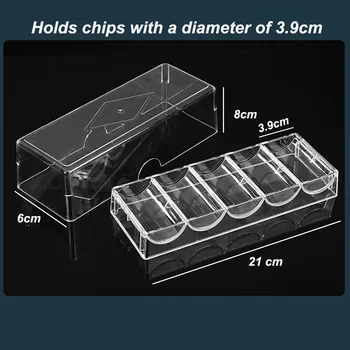 Acril Transparent Chips-uri de Poker Cutie 5 Rânduri/100 Chips-uri Recipient Suport de Stocare de Caz Potrivit pentru Chips-uri cu Un Diametru de 39 Mm