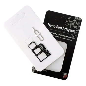 Adaptor de Card Sim Nano Micro - Standard 4 în 1 Converter Kit cu Tava din Otel de Scoatere Pin
