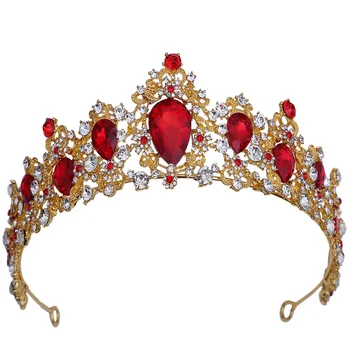 Aliaj Stras Încrustate Cu Coroana De Cristal Piatră Prețioasă Roșie, Diademe, Accesorii De Par Ornament En-Gros De Coroane