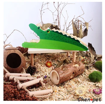 Amuzant animal de Companie Mic Crocodil din Lemn-un Adăpost pentru Hamster Animal Mic de Mestecat Jucării Chinchilla Șobolani Consumabile