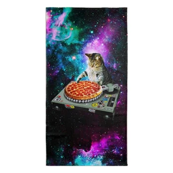 Amuzant Spațiu DJ Pisica Pizza Microfibra Prosop de Plajă Noutate Galaxy Spațiu Pisoi Duș, Baie, Prosoape Pisici animale de Companie Cadou de Ziua de nastere