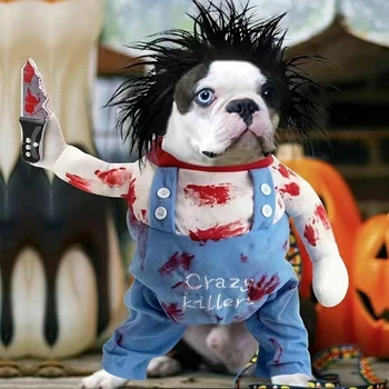 Animale De Companie Halloween Cospaly Amuzant Transforma Într Sângeroase Papusa Haine De Câine Petrecere De Vacanță Dress Up Costume Confortabil Moale Haine Drag