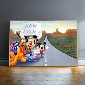 Arta de Lux cu Mickey Mouse An Nou Fericit Poster de Arta de Imprimare Arta de Perete Decor Pictura Camera Copii Cadou de Anul Nou