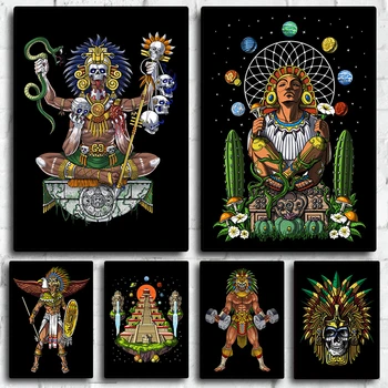 Aztec Mitologia Monștri Model Clasic de Arta de Perete Acasă Personaj de Desene animate Decor Panza Poster Estetica cafe Cameră de Imagine