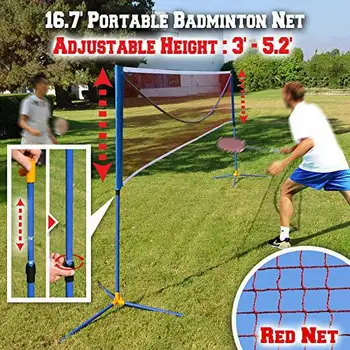 Badminton Net Volei Tenis portabil Net w Stand pentru Sport de Familie-16.7x2.5'