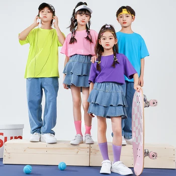 Baieti Adolescenti Hip Hop Tinute Culori Bomboane Supradimensionat Tricou Fete Fusta Mini, Pantaloni Copii Copii Majorete Dans De Stradă Haine