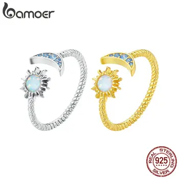 Bamoer Argint 925 Clasic Sun & Moon Deschidere Inel Stralucitor Zirconiu Spirala cu Inele Pentru Femei de Ziua Îndrăgostiților Bine de Bijuterii Cadou