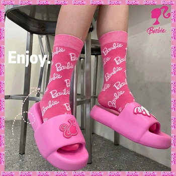 Barbie roz Șosete Kawaii Ins Tendință Y2K Toamna Iarna Tricotate Ciorapi de Imprimare Barbie Dulce Stil Versatil Șosete Lungi Fata Cadou