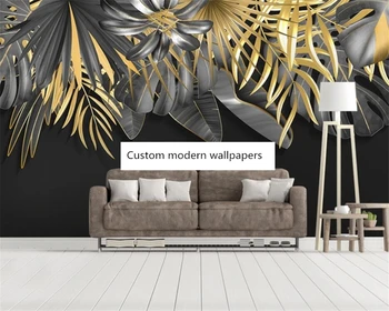 beibehang Personalizate moderne de mână-pictat planta tropicala golden leaf murală camera de zi dormitor tapet de fundal papier peint