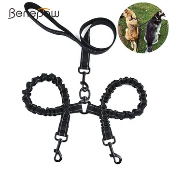 Benepaw Premium Bungee Dublu Câine Lesa Reflectorizanta Grele Dual Animale De Companie Lesa Mâner Căptușit Mici Și Mijlocii Câini De Talie Mare