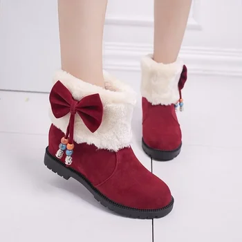 Blană pentru Femei Pantofi 2023 Noi Dulce Fluture Nod Femei Cizme de Iarna de Pluș Cald Snow Boot Non-alunecare Fund Gros Doamna Cizme Scurte