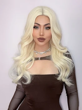 Blonda Peruca Sintetica pentru Femei Corpul Lung Val de Păr Cosplay Lolita Petrecere Natural Rezistent la Căldură Peruci Fibra Părului de zi cu Zi