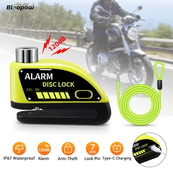 Bloopow de Blocare Motocicleta Reîncărcabilă 120dB Alarma Disc de Frână Încuietori de Securitate Anti-Furt Disc de Roată de Blocare rezistent la apa cu Cablu de 1,8 M