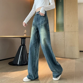 Blugi pentru Femei de Toamna 2023 Nou Liber și Subțire Drept-picior Larg Colector Pantaloni cu Talie Înaltă Y2k Doamnelor Pantaloni din Denim Transport Gratuit