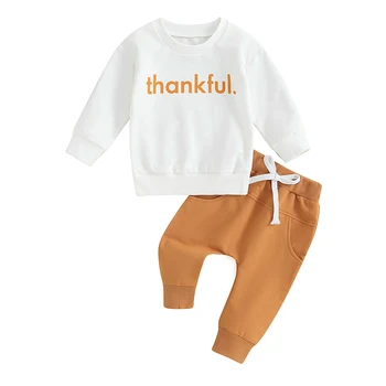 Băiețel Nou-Născut De Ziua Recunostintei Tinuta Recunoscător Scrisoare De Imprimare Tricou Topuri Pantaloni Drăguț Infant Toddler Toamna Iarna Haine