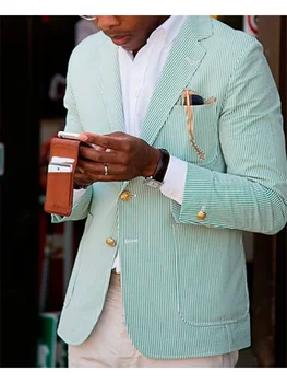 Bărbați Sacou Costum Business Casual Fashion Benzi Imprimate Rever Dublu Buton Personalizat Design Slim Montaj Sacou bărbătesc
